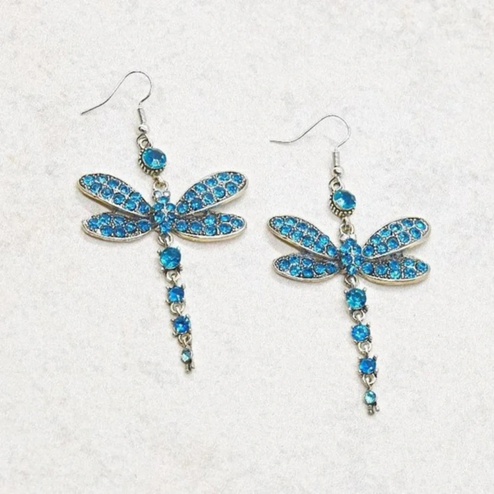 Blue Statement Dragonfly Earrings